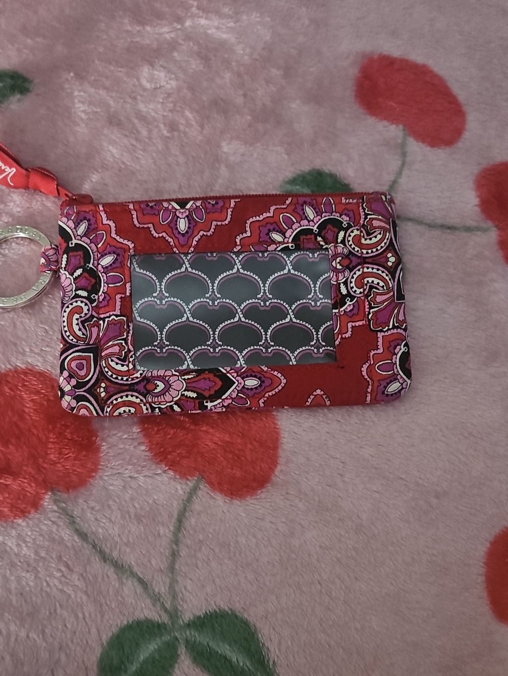 Vera Bradley Zip ID Case Floral Wristlet Red & Purple